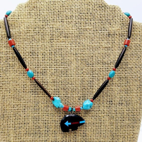 ZUNI BEAR &TURQUOISE*NECKLACE/CHOKER*MEN/UNISEX*TRIBAL/NATIVE*HAND CRAFTED - Picture 5 of 5